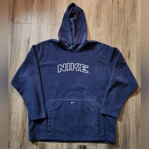 Vintage Y2K Nike Sweatshirt Hoodie Center Spell Out Embroidered Navy Men Size XL